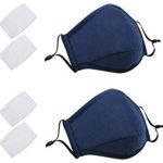 2 Pack Face Covers with 4 Air Filter Cotton Sheet Washable Reusable Face Protector with Adjustable Straps-Dark Blue