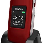 Easyfone Prime A1 3G Senior Unlocked SIM-Free Flip Mobile Phone, Big Button Hearing Aids Compatible Easy-to-Use Mobile Phone with Charging Dock (Red) (Red)
