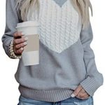 shermie Women Causal Heart Jumpers Cable Knitted Crewneck Cute Pullover Sweater