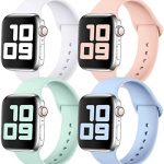 ELKTION Pack 4 Strap Compatible with Apple Watch Strap 38mm 40mm, Soft Silicone Sport Replacement Watchband for iWatch Series 6/5/4/3/2/1