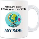 UNIGIFT Personalised Gift – World’s Best Geography Teacher/Globe and Map Mug (Academic Design Theme, White) – Any Name/Message on Your Unique – School College University – Tellurian Tellurion