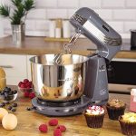 Quest Compact Stand Mixer | 3 Litre | 6 Speed | Stainless Steel Bowl | Dough Hook and Beater | 250W (Grey)