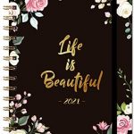 2021 Diary A5 Week to View, Diary 2021 with Flexible Hardcover, Strong Twin- Wire Binding, 12 Monthly Tabs, Inner Pocket, Elastic Closure, Black