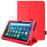 TECHGEAR Smart Case Designed For All New Amazon Fire HD 8″ / HD 8″ Plus (2020 / 10th Generation) Slim PU Leather Folio Smart Stand Case Cover with Hand Strap with Auto Wake/Sleep [Red]