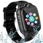[IP67 Waterproof] Smart Watch for Kids, GPS Tracker Watch with SOS Alarm Clock Game Touch Screen Digital Wrist Smartwatch for Girls Boys Children Holiday Birthday Toys Gifts (Black)