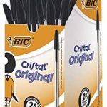 Bic Cristal Original Ballpoint Pens, Medium Point (1.0 mm), Black, Box of 50 – Smudge-Free, Every-Day Writing Pens with Clear Barrel