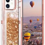 Coolden Compatible with iPhone 12 Mini Case Glitter Heavy Duty Shockproof Case Floating Bling Sparkle Quicksand Liquid Protective Case Phone Case Cover Compatible with iPhone 12 Mini (Rose Gold)